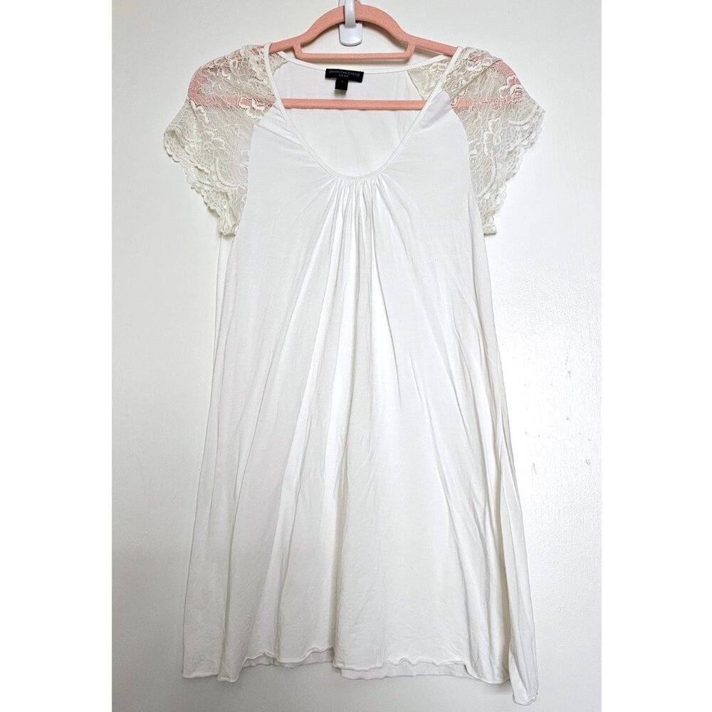 Samantha Chang Lace Cap Sleeve Micromodal Short Sleeve Top Tee T-Shirt M White